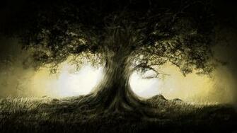 Light Nature Trees Dark Gold Fantasy Art Artwork Wallpaper