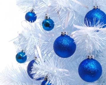 Blue Christmas Globes On A White Tree Wallpaper Holiday
