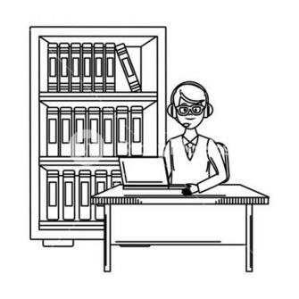 Costumer Services Assistant Man With Headset And Computer At