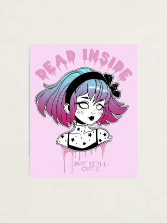 Dead Inside Pastel Goth Creepy Cute Girl Pink Background
