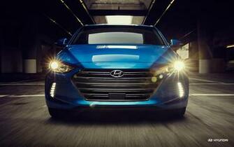 Hyundai Elantra Electric Blue Front Headlights On In