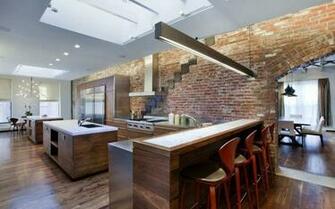 Kitchen Brick Wall And Bar Counter Interior Design