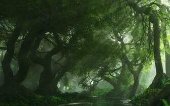 Art Cg Digital Landscapes Forest Haze Filtered Sunlight