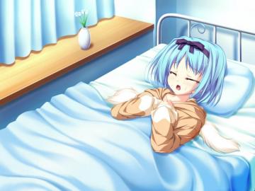 Bed Blue Hair Bow Flowers Game Cg Kujou Yuuka Magus Tale Pajamas