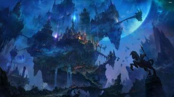 Brown Floating Castle Wallpaper Flying City Moon Night
