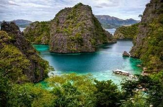 Beach Tropical Cliffs Philippines Islands Boats Wallpaper
