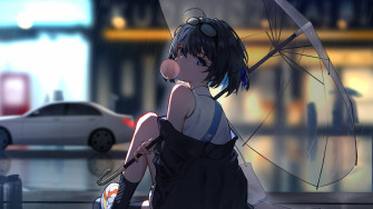 Wallpaper Enjoying Rain Anime Girl 4k