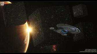 Borg Cube And Uss Voyager Star Trek Computer Desktop Wallpaper