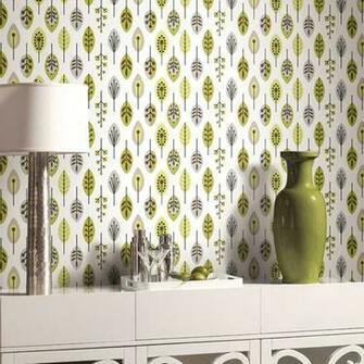 Bistro Retro Leaves Wallpaper Kb8524 White Coral Grass Green