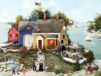 Linda Nelson Stocks Folk Art Painting Americana Villages And Country