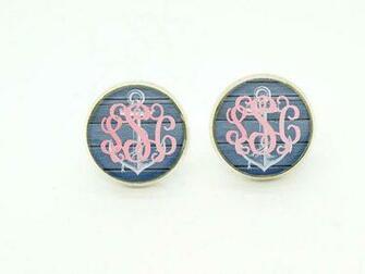 Anchor Background Monogram Earring Post Gold Plated Earrings Kin