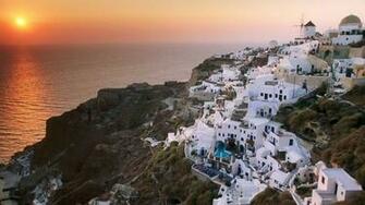 Sunset Seas Wallpaper Santorini Greece The