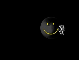 Smiley Face Spaceman Black Background Wallpaper