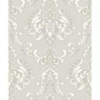 Grandeco Charming Florals Printed Silver Damask On Grey Wallpaper 10m