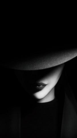 Wallpaper Girl Hat Bw Dark Shadows iPhone Se