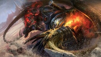 Warrior Attacking Dragon Wallpaper