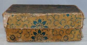 Antique Wallpaper Wrapped Paper Box Early American Primitive Folk Art