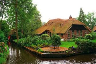 Desktop Wallpaper Netherlands Giethoorn Canal Bush Trees Cities