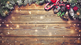 Desktop Wallpaper New Year Bells Pine Cone Holidays Wood
