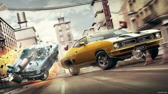 Muscle Cars Crash Fantasy Art Wallpaper
