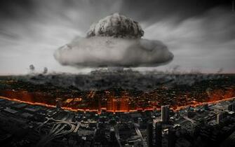 Nuclear Atomic Bomb Explosions Armageddon Buildings Wide Wallpaper