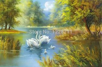 Swan Vintage Mural Wallpaper Painting Tv Background Mosaic