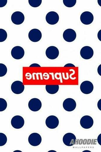 Blue Polka Dot Supreme White Red Wallpaper iPhone