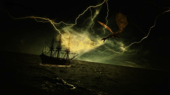 Dragons Storm Wallpaper Ships Artwork