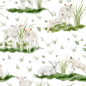 Nursery Lamb Yard Masked Wallpaper