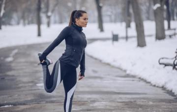 Wallpaper Woman Winter Snow Training Running Stretching