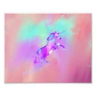Girly Unicorn Cute Pink Teal Purple Watercolors Photograph
