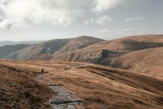 Aerial Photography Of Person Walking With Mountain Background