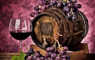 Vine Wine Grapes Red Berries Barrel Glass Drink Wallpaper