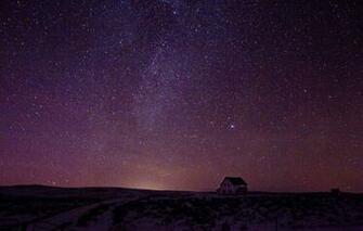 Wallpaper House Sky Night Winter Snow Stars Countryside