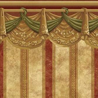 Dollhouse Wallpaper Curtain Swag Gold Stripe
