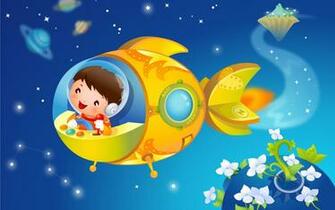 Cartoon Boy In Yellow Spaceship