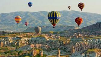 Wallpaper Turkey Aerostat Cappadocia Nature Hill
