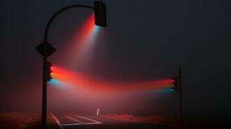 Two Black Post Lamps Stoplight Lights Traffic