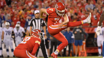 Harrison Butker Kicking Field Goal Wallpaper