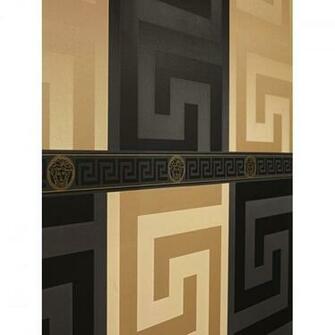 Home Versace Greek Key Black And Gold Luxury Wallpaper Border