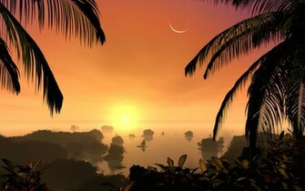Sunset On A Tropical Island Wallpaper