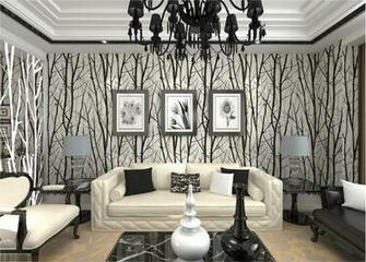 Birch Tree Branches Embossed Wallpaper Dine Room Hallway Bath