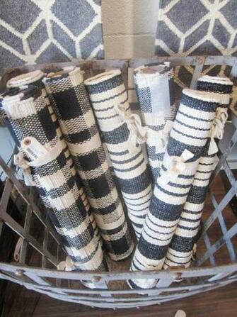 Lots Of Flat Weave Cotton Rugs In Navy And White Plaids Stripes