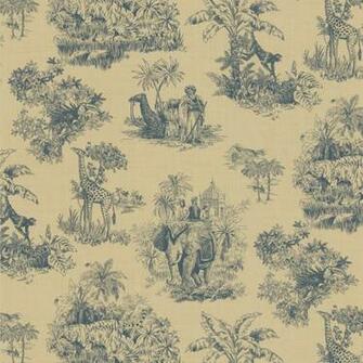 Blue Safari Toile Wallpaper This
