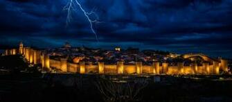 Great Wall Of China Landscape Lightning Clouds Nature HD