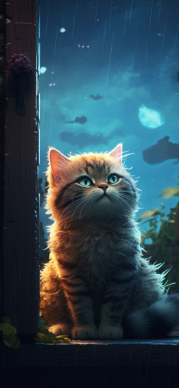 Fluffy Cat Under The Rain Wallpaper