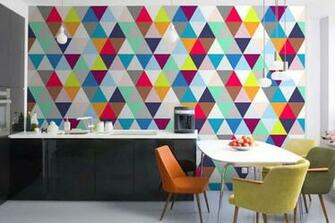 Modern Kitchen Remodeled With Colorful Wallpaper