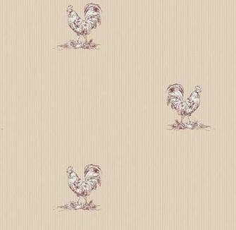 Rooster Toile On Subtle Pinstripe Stripe Chicken Wallpaper By The