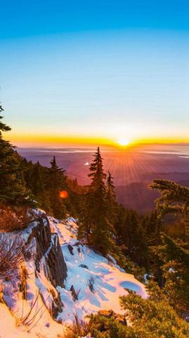 Mountain Snow Winter Sunset Wood Nature iPhone Wallpaper