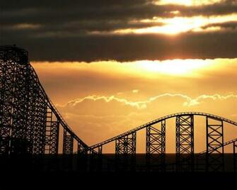 Sunset Roller Coasters Blackpool Pleasure Beach Sillhouette